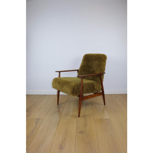 Vintage Lis Armchair with Olive Long Hair Rudy Boucle from Henryk Lis, 1970s For Sale - Image 3 of 13