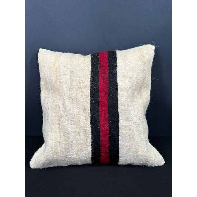 Turkish Hemp Pillow Cushion Natural Beige Black Cushion Cover 20"x20" For Sale - Image 4 of 4