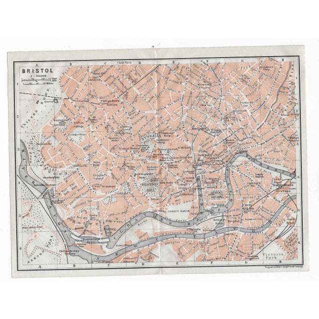 English 1910 Antique Map of Bristol England For Sale - Image 3 of 3