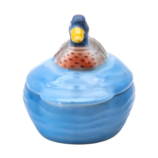 Mid-Century Czechoslovakian Blue Ceramic Duck Lidded Trinket Dish For Sale - Image 4 of 18