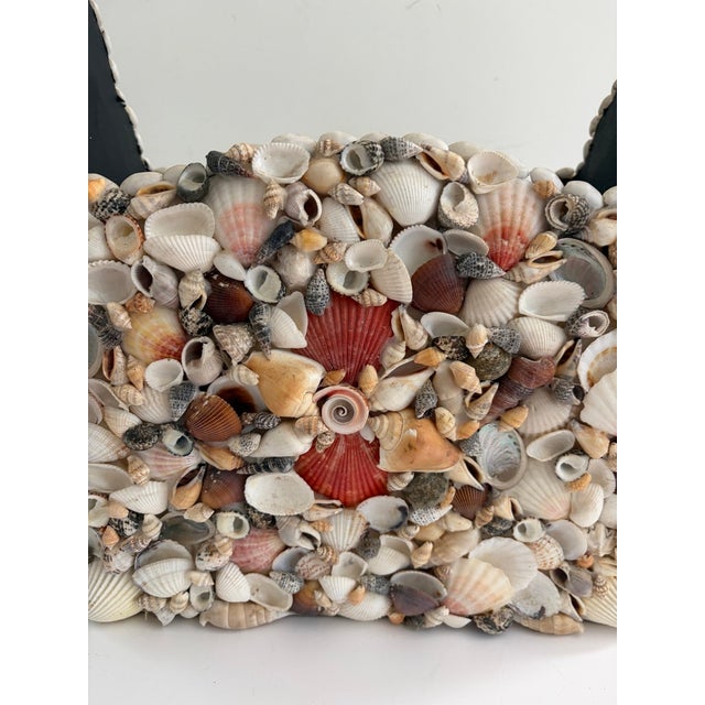 Large Vintage Seashell-Encrusted Wooden Basket With Handle – Handmade Coastal Folk Art Beach House Decor For Sale - Image 11 of 12