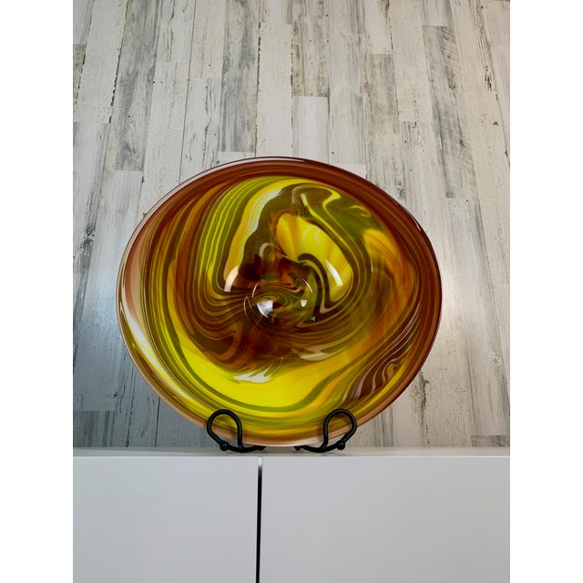 Yellow Vintage Over-Sized Art Glass Bowl / Charger For Sale - Image 8 of 12