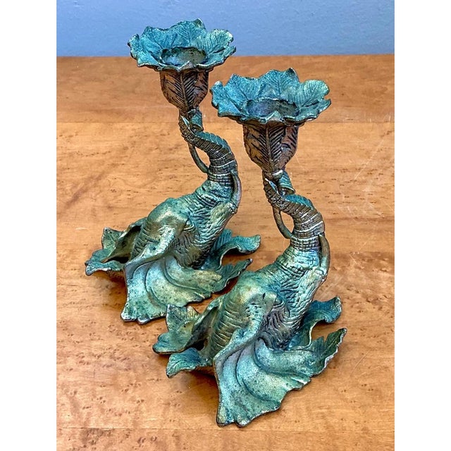 Mid 20th Century Vintage Brass Elephant Candlesticks - Pair For Sale - Image 5 of 12