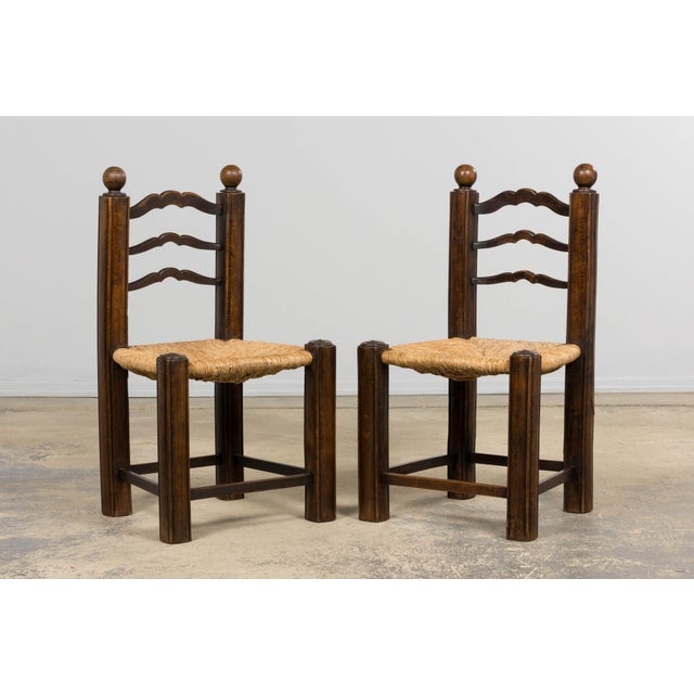 Wood Antique French Provincial Oak Ladder Back Dining Chairs - Set of 4 For Sale - Image 7 of 18