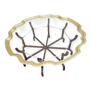 Late 20th Century Hollywood Regency Brass and Glass Tray Top Spider Legged CoffeeTable