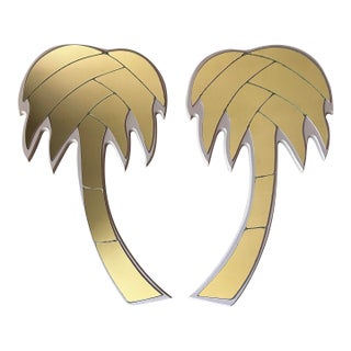 Vintage Mid Century Modern Pair of Palm Tree Wall Mirrors For Sale
