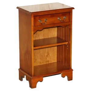 Yew Wood Book Table with Single Drawer and Bookshelves