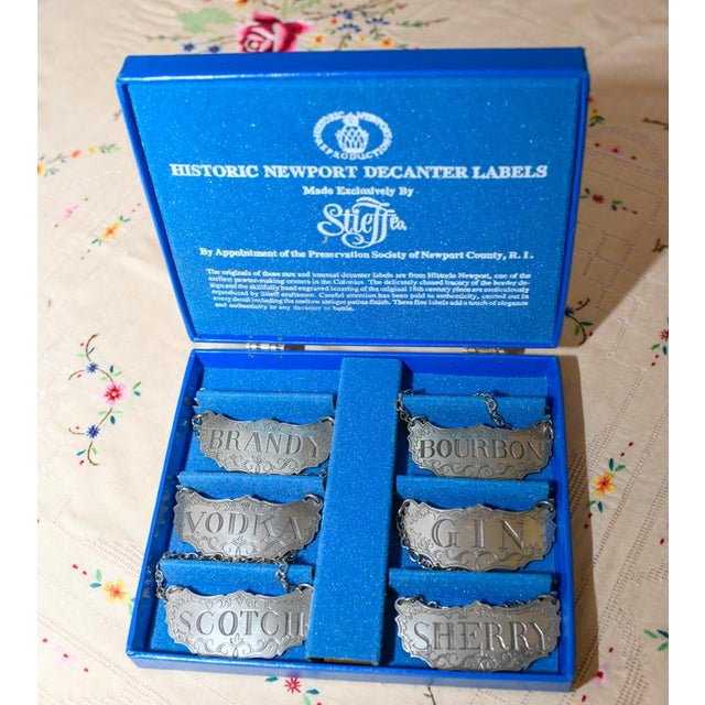 Set of six decanter labels by the Stieff Company adds a touch of elegance and authenticity to any decanter or bottle....