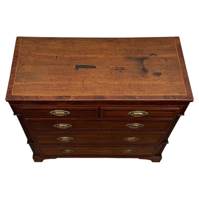 18th Century English Georgian Inlaid and Crossbanded Oak Chest of Drawers For Sale - Image 3 of 12