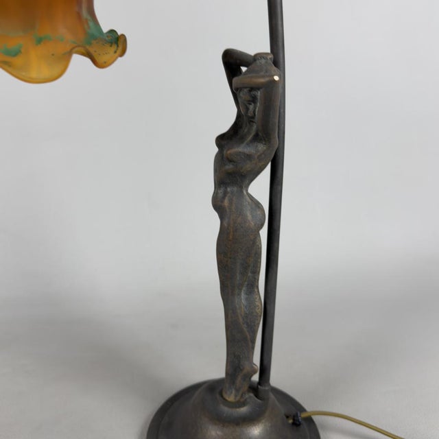 Metal Art Nouveau Table Lamp in Bronze For Sale - Image 7 of 13
