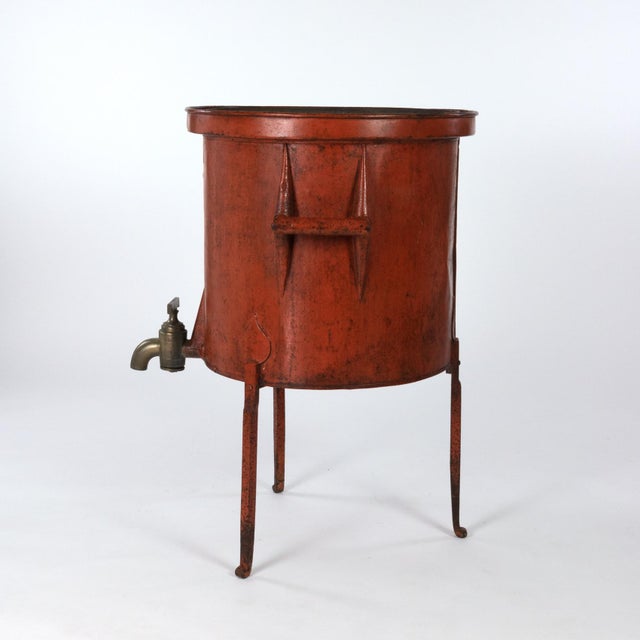 Metal Mid 19th Century French Persimmon Painted Metal Wine Making Barrel For Sale - Image 7 of 13