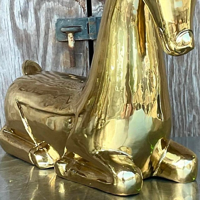 Vintage Regency Polished Brass Horse After Maitland Smith For Sale - Image 10 of 12