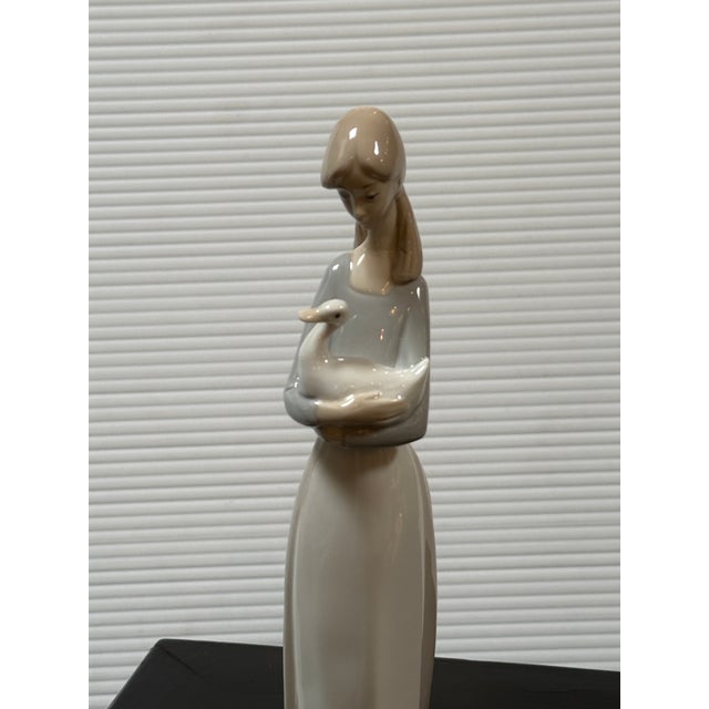 Nao for Lladró Girl in Apron Holding Duck Porcelain Figurine, Signed For Sale - Image 9 of 12