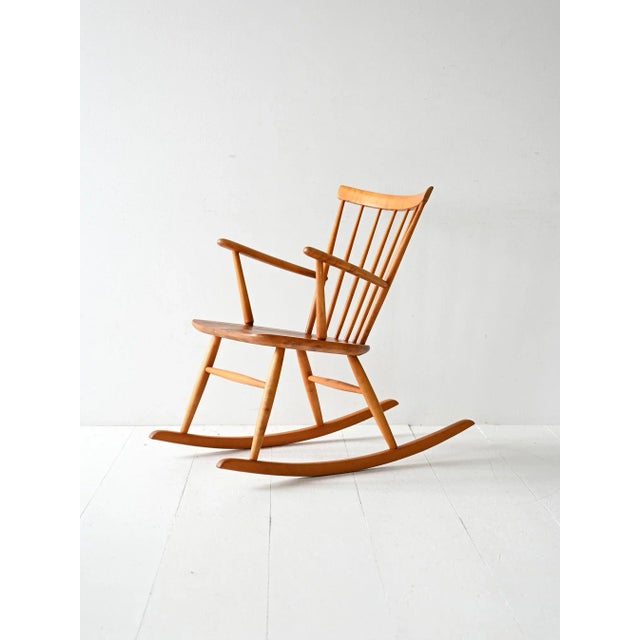 Brown Scandinavian Rocking Chair in Beech and Teak, 1960s For Sale - Image 8 of 8