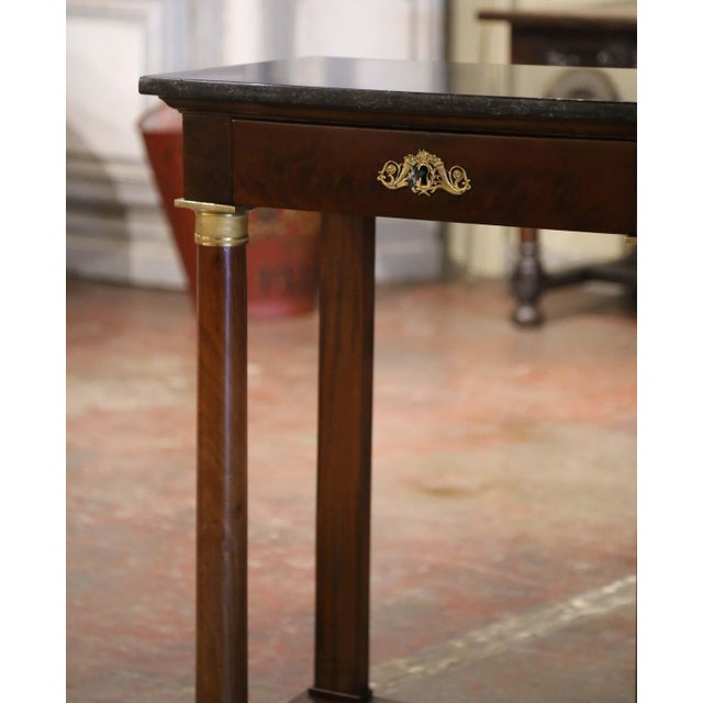 Traditional 19th Century French Empire Marble Top Mahogany Console Table With Drawer For Sale - Image 3 of 12