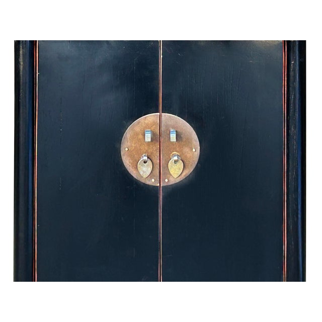 Oriental Distressed Black Medallion Hardware End Table Nightstand For Sale - Image 10 of 10