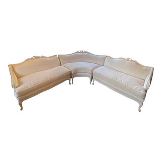 Vintage White Sectional with Carved Wood Frame For Sale