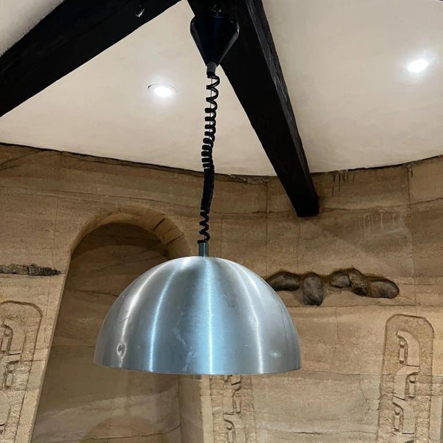 Metal 1960s Stilnovo Silver Demilune Aluminum Pendant Lamp Milan Italy For Sale - Image 7 of 7