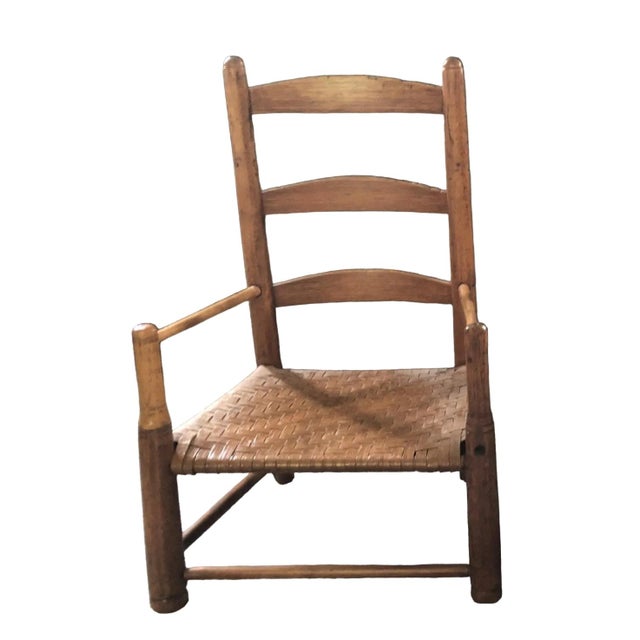 Late 19th Century Antique Children's Ladder Back Splint Weave Seat Chair For Sale - Image 5 of 5