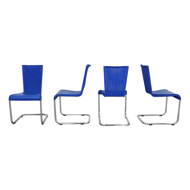 Blue B 20 Cantilever Chairs with High Back and Leather Upholstery by Mart Stam, Marcel Breuer & Jean Prouvé for Tecta, Germany, 1980s, Set of 4 For Sale