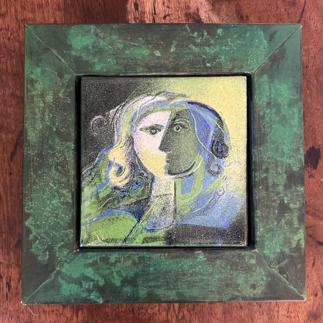 Abstract Dutch Artist j.a.m De Valk Abstract Modern Handpainted Figural Tile in Custom Metal Frame For Sale - Image 3 of 6