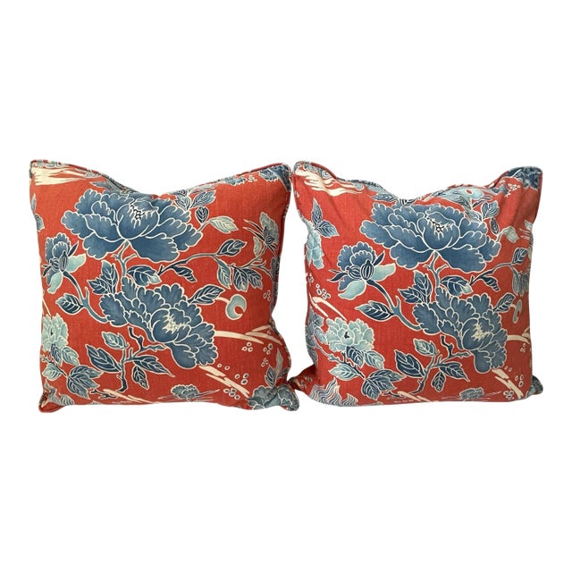 Brunschwig &Fils 17" Pillows Shi Shi Dog Toile, Poppy Colorway, Pair. Down Fill For Sale