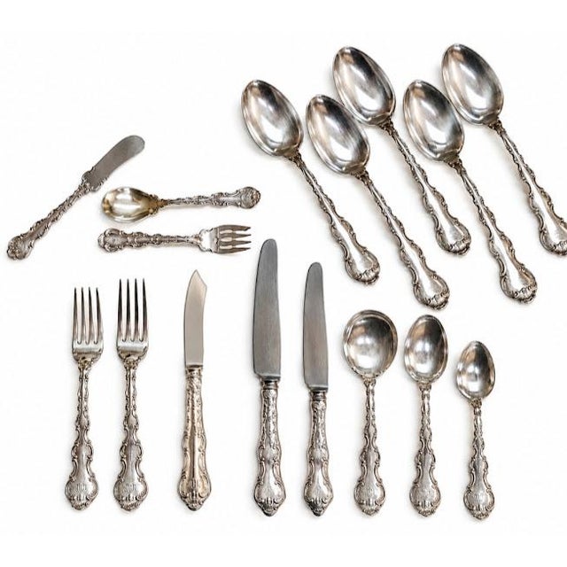 Unusually large set of sterling silver flatware. Manufactured by Gorham Corp. The Strasbourg pattern was first introduced...
