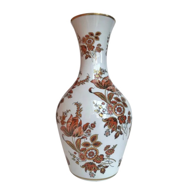 Vintage Gold Decor Porcelain Floral Pattern Vase by Ouragan Ulysse Paris, 1980s For Sale