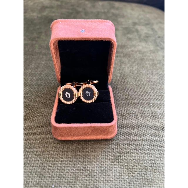 Black Rare Gold Plated & Onyx Vintage Art Deco Christian Dior Cufflinks In Lux Case For Sale - Image 8 of 9