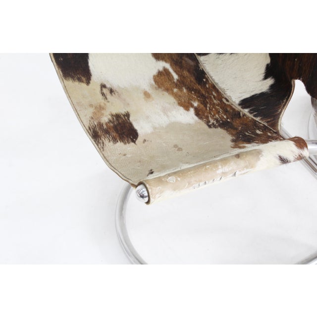 1970s Vintage Dining Room Chairs in Chrome and Cowhide from Parravicini Fratelli, 1970s, Set of 4 For Sale - Image 5 of 10