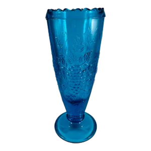 Vintage Westmoreland Blue Glass Panel Grape Footed Vase