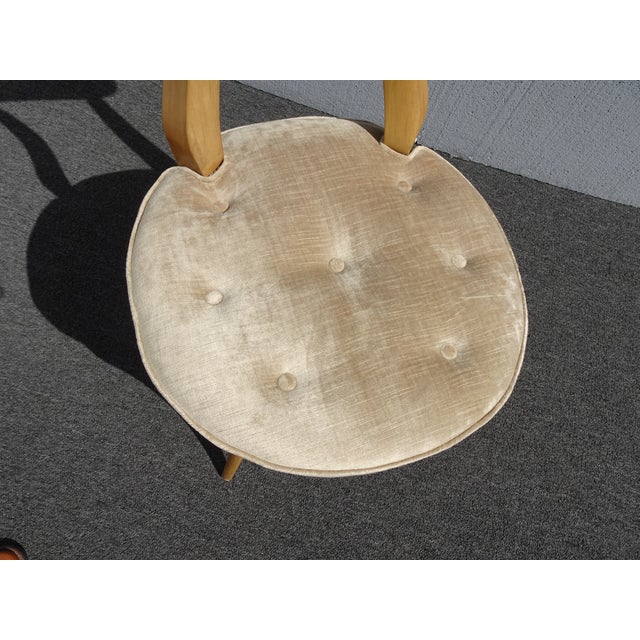 Vintage Mid Century Modern Tan Velvet Tufted Chair W Unique Backrest For Sale - Image 9 of 12