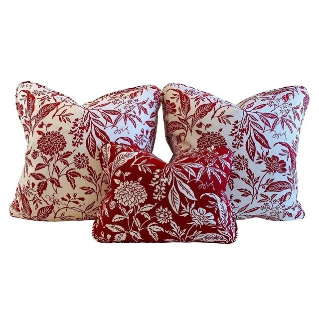 Contemporary Premier Prints MM Designs White & Red Block Print Botanical Leaf Leaves Pillow Covers- a Pair For Sale In Jacksonville, FL - Image 6 of 8