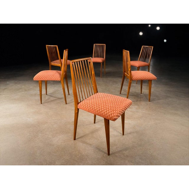 Wood Rare Set of Six Dining Chairs by Joaquim Tenreiro in Caviúna Wood, Brazil, 1950s For Sale - Image 7 of 13