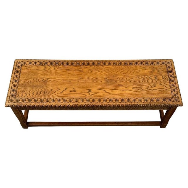 Early 20th Century Antique English Edwardian Carved Golden Oak Coffee Table For Sale - Image 3 of 8