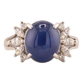 Late 20th Century Platinum Star Sapphire Ring, Size 5 For Sale