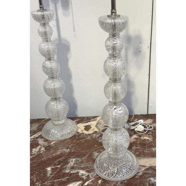 Modern Pair of Barovier & Toso Murano Atmospheric Silver Leaf Glass Lamps, Late 20th C For Sale - Image 3 of 12