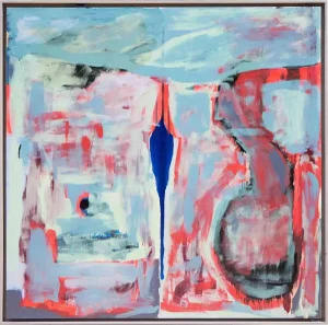 2022 "Matriarch" Blue and Bright Red Abstract Painting by Paul Reeves