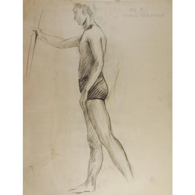 Mid-Century Modern 1950's Studio Drawing Male Figure For Sale - Image 3 of 3