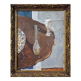 Expressionist Still Life With Glass by Jimmy Bellew, Signed (Oil on Board) For Sale