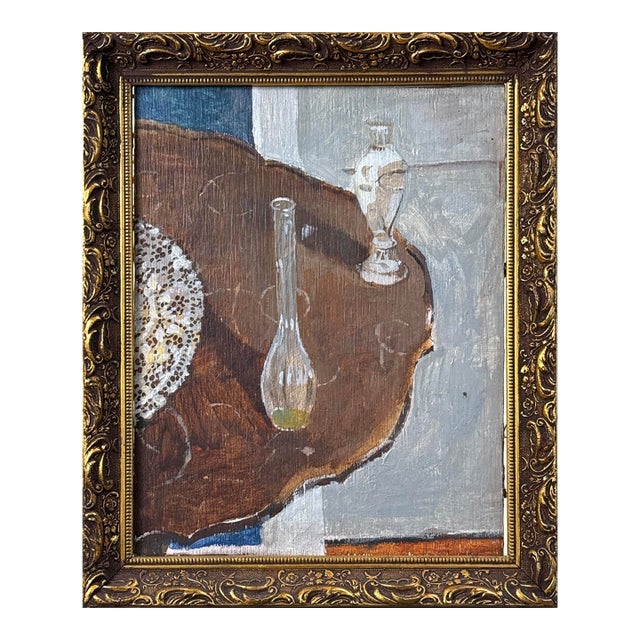 Expressionist Still Life With Glass by Jimmy Bellew, Signed (Oil on Board) For Sale