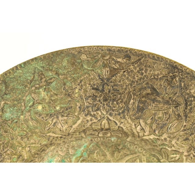 19th Century Indo-Persian Qajar Plate Low Grade Silver Tooled Flowers, Birds & Hares For Sale - Image 4 of 12
