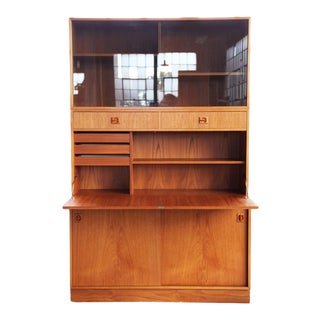 1960s Mid Century Freestanding Teak Wall Unit with Drop Down Desk For Sale
