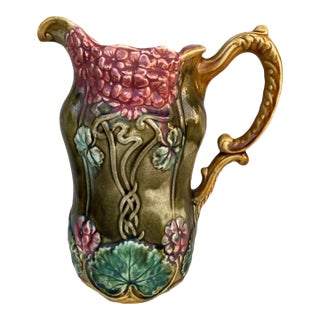 19th Century French Majolica Hydrangeas Pitcher Onnaing For Sale