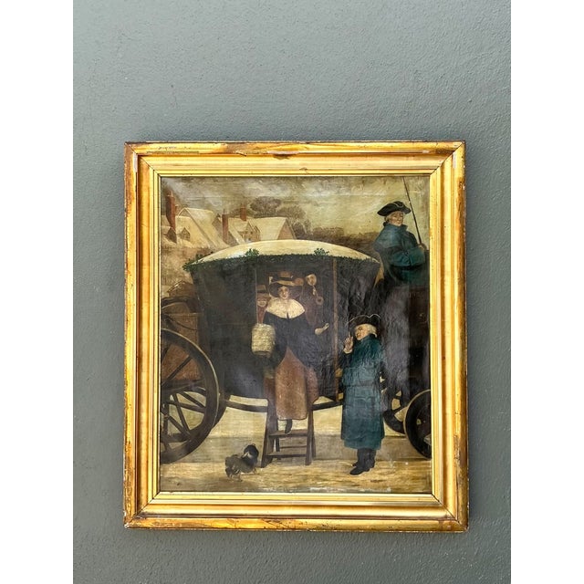Gold Vintage Framed Carriage Scene Oil Painting For Sale - Image 8 of 12