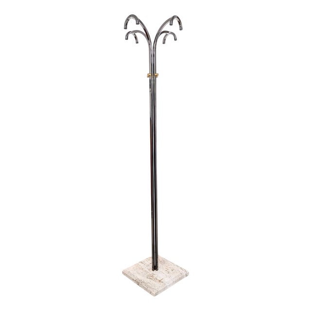 Travertine and Chrome Coat Rack, 1970s For Sale