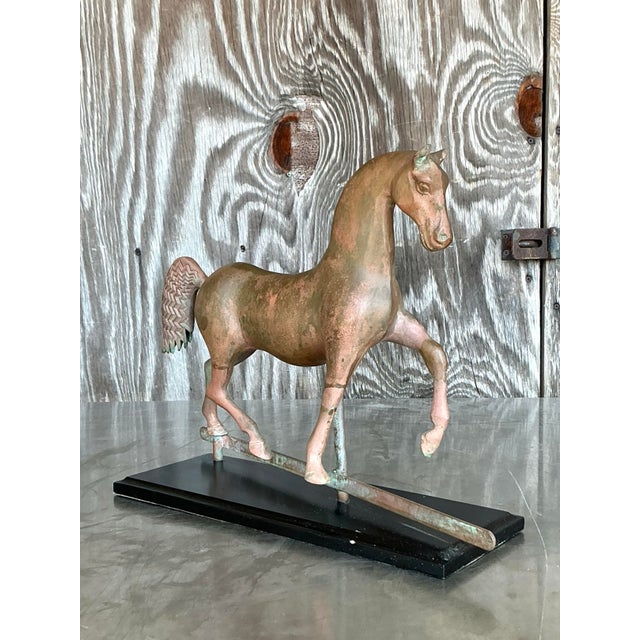 Copper Vintage Boho Patinated Copper Horse Weathervane For Sale - Image 8 of 10