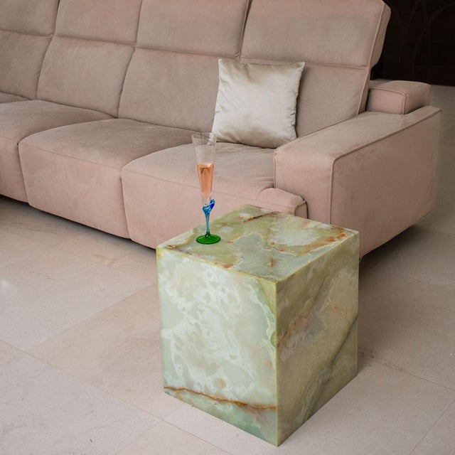 Gemstone Onyx Cube Table in Light Green by Forzini For Sale - Image 7 of 11