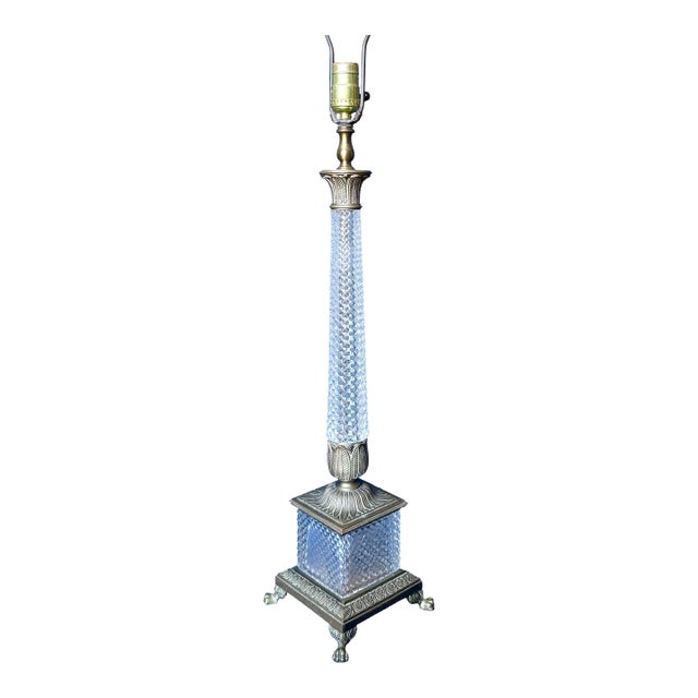 Vintage Brilliant Cut French Bronze and Crystal Table Lamp For Sale