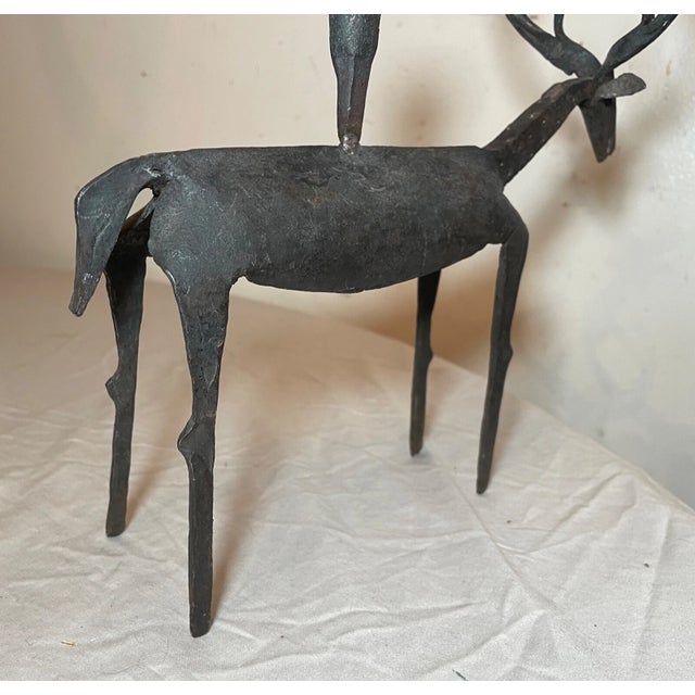 Antique Handmade Wrought Iron Buck Deer Sculpture Candle Holder Statue Stand For Sale - Image 15 of 15